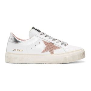 Golden Goose white beakers with pink star and metallic laces, size 7